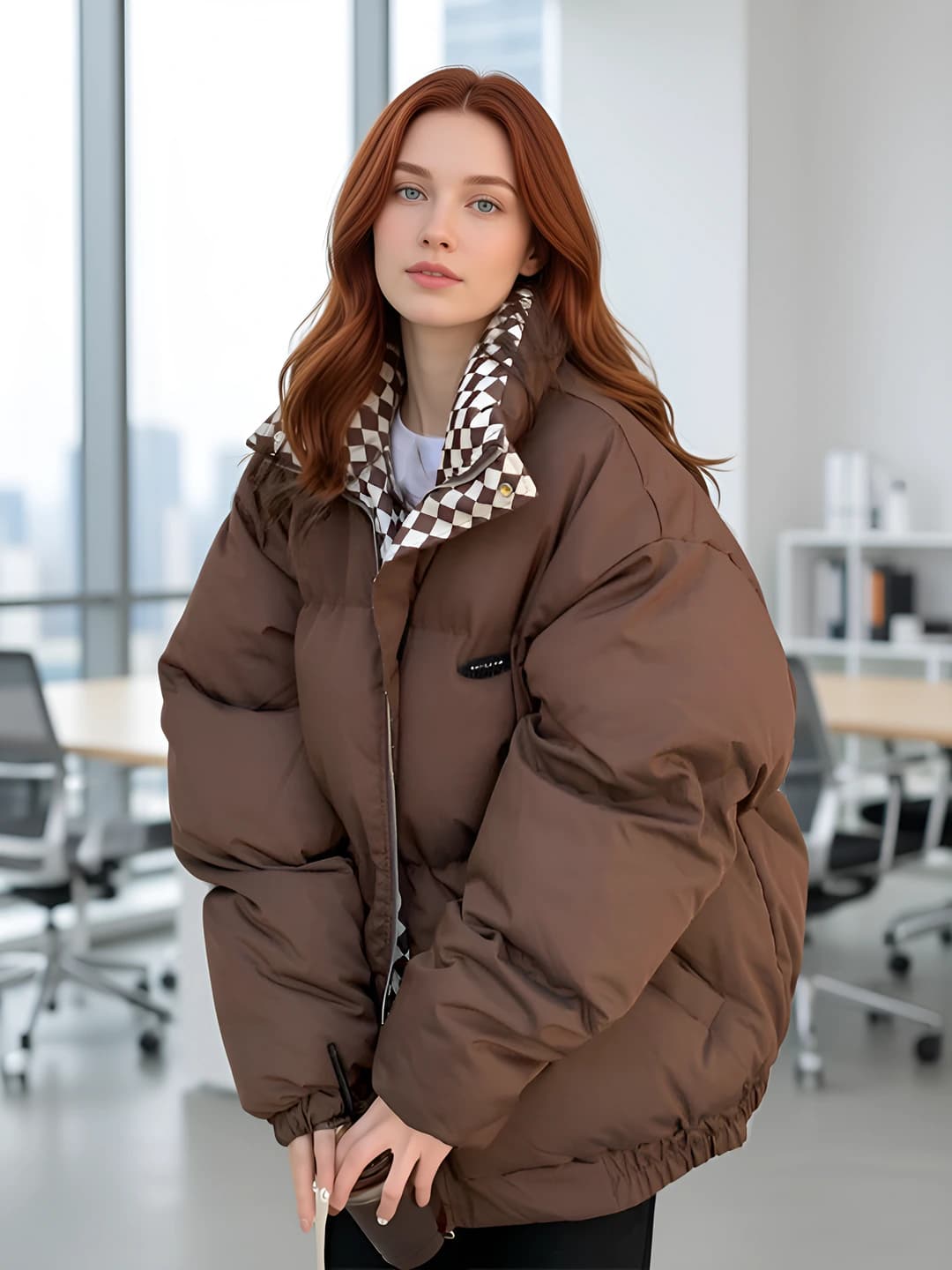 Women's winter padded jacket 2026, loose fit, stand collar, thickened, zip, 3D pattern, casual style