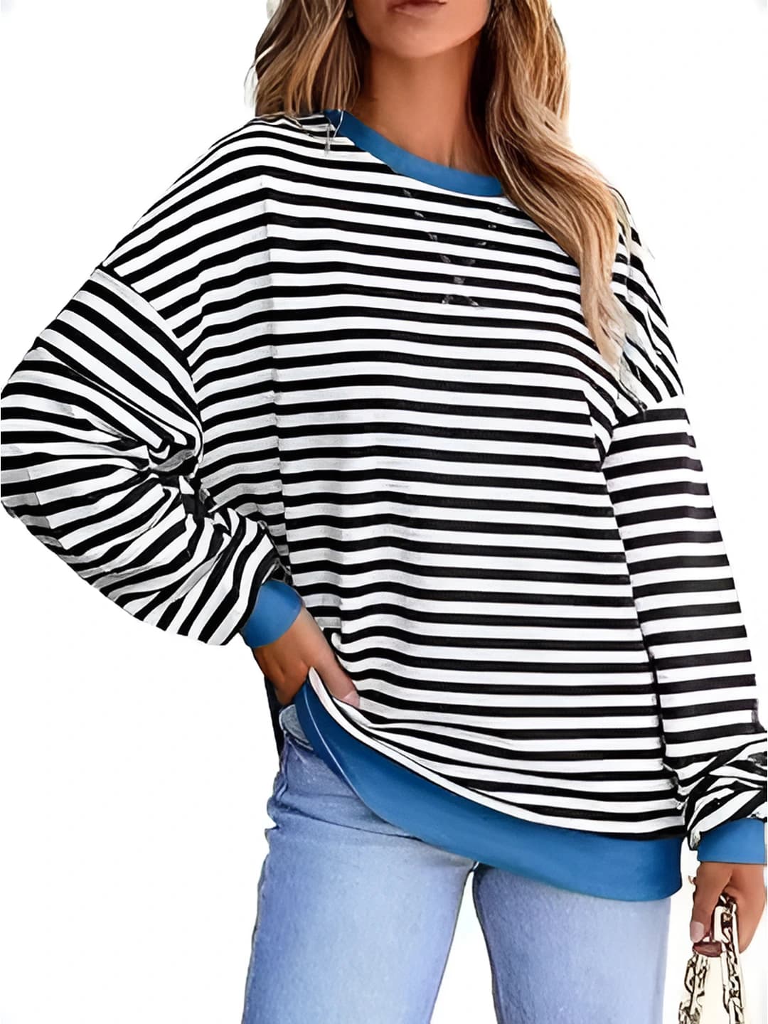 Women's 2026 summer casual striped crew neck loose fit long sleeve longsleeve