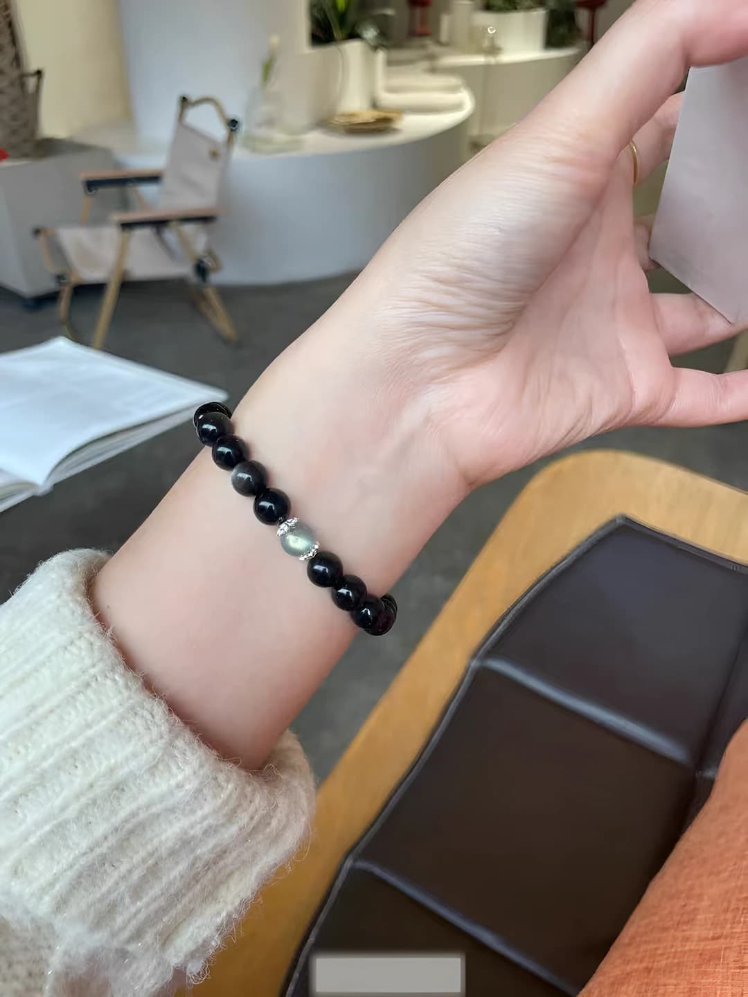 Silver obsidian, moonstone