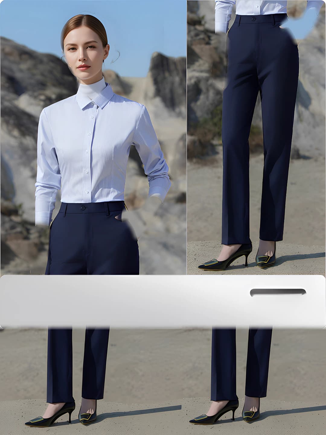Women long-sleeve - Blue striped + Navy trousers
