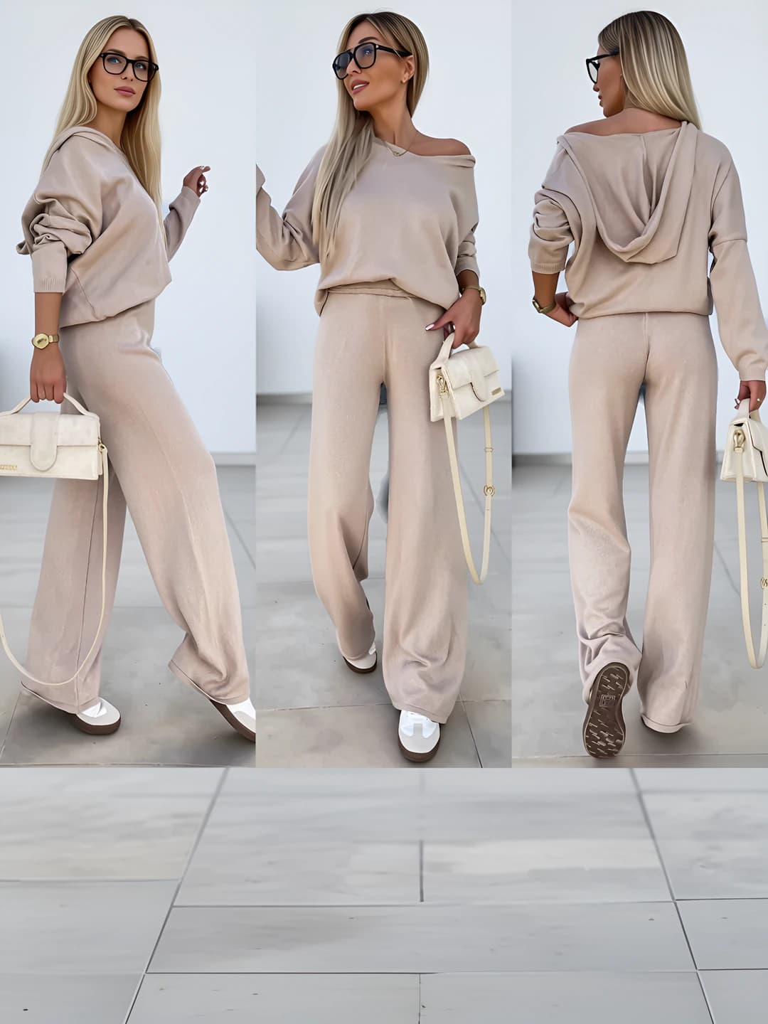 Women's 2026 casual set: loose fit hooded long sleeve top and slim fit trousers