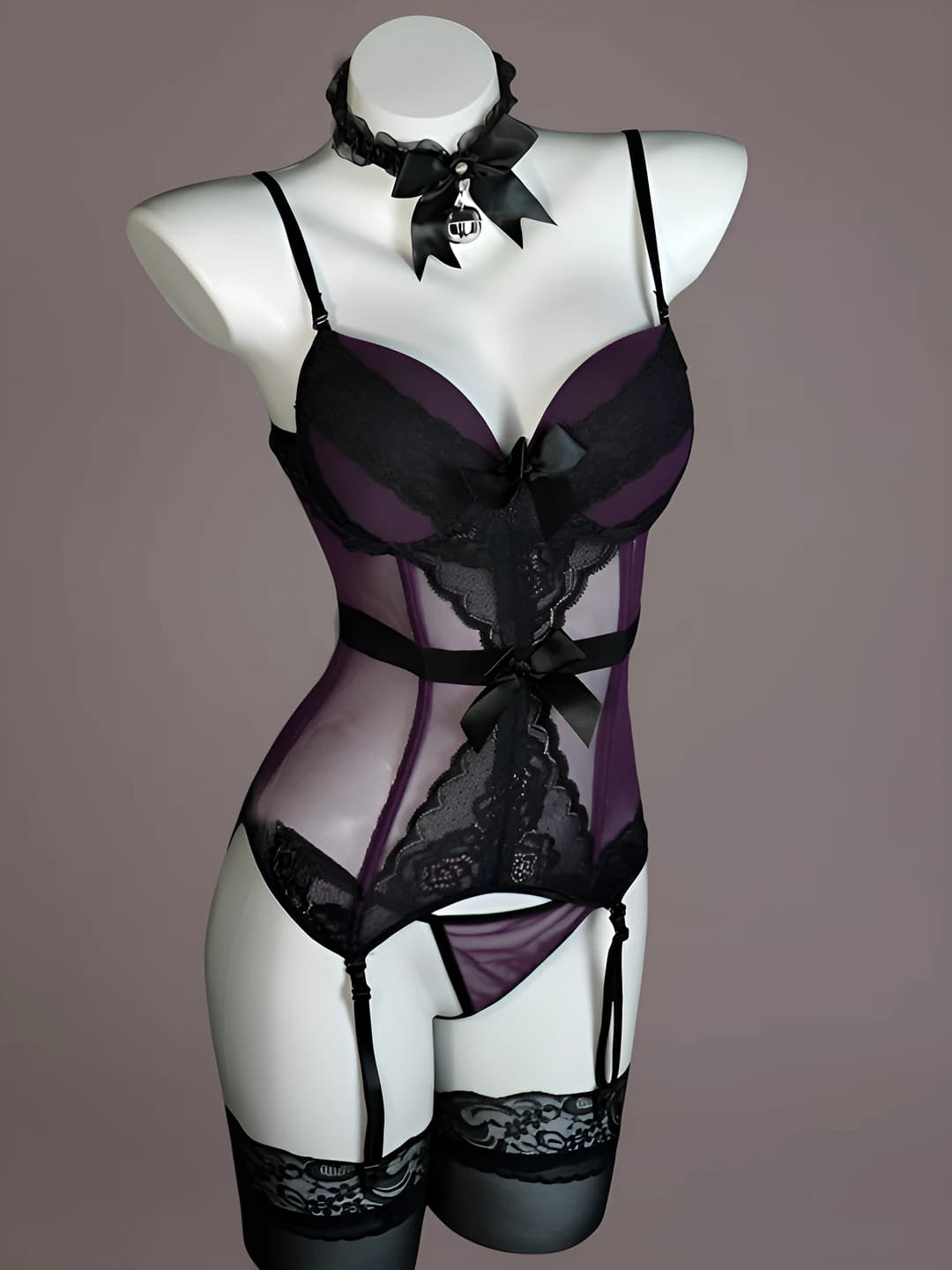 Purple [Top+T-pants+Bell choker+Black knee socks]