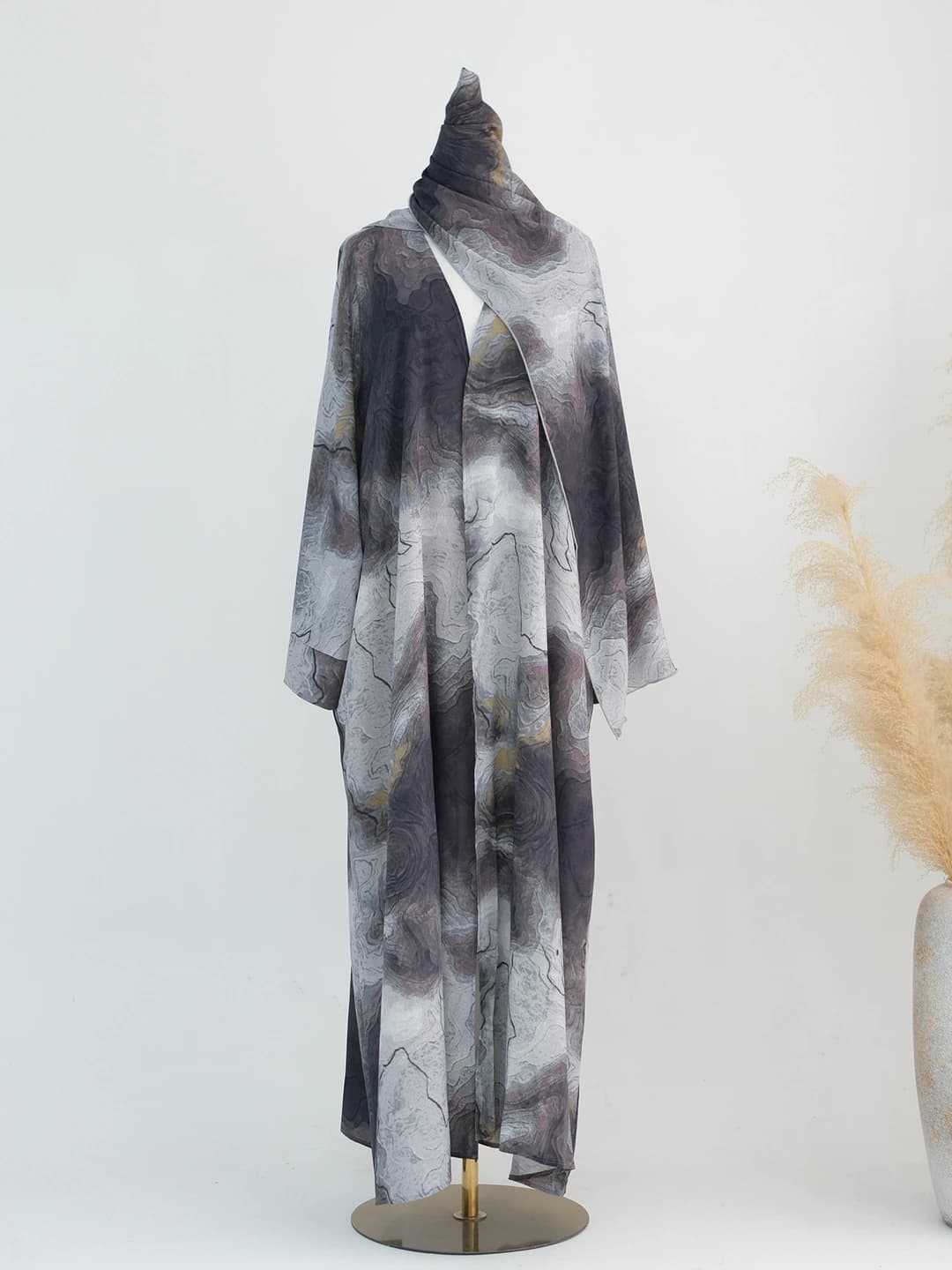 Grey Cardigan + Headscarf