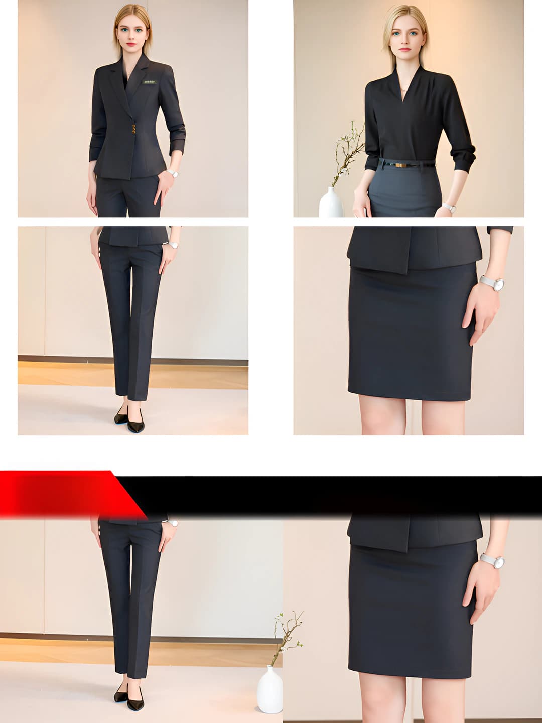 Gray (suit + pants + skirt + long-sleeved shirt)