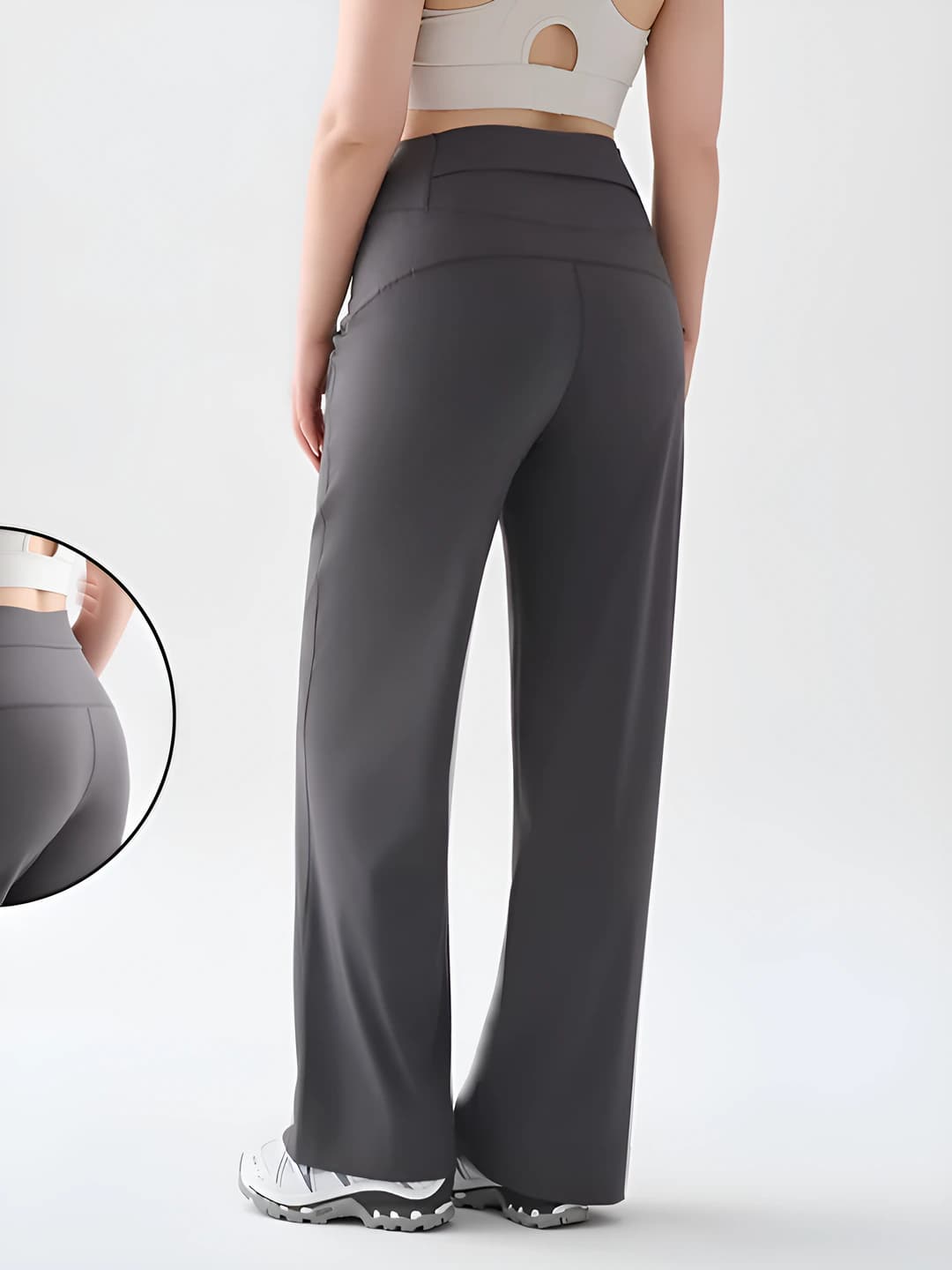 Women's plus size thin wide-leg sports pants, high waist, loose fit, stretch