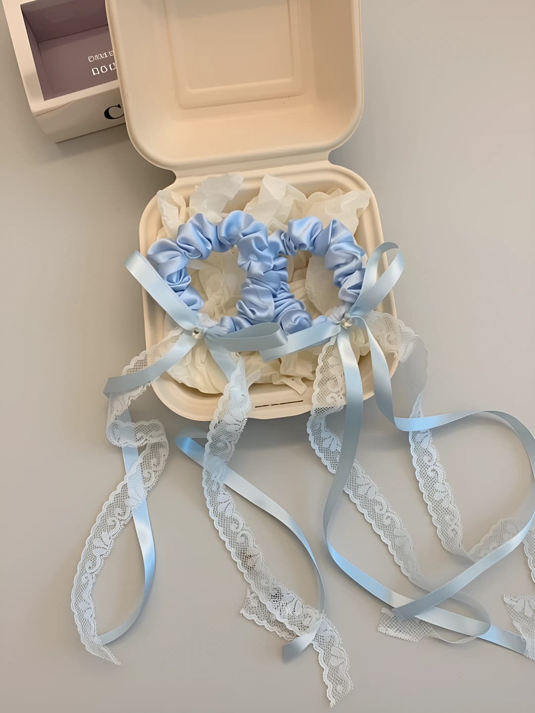 Blue satin bow hair tie (pc)