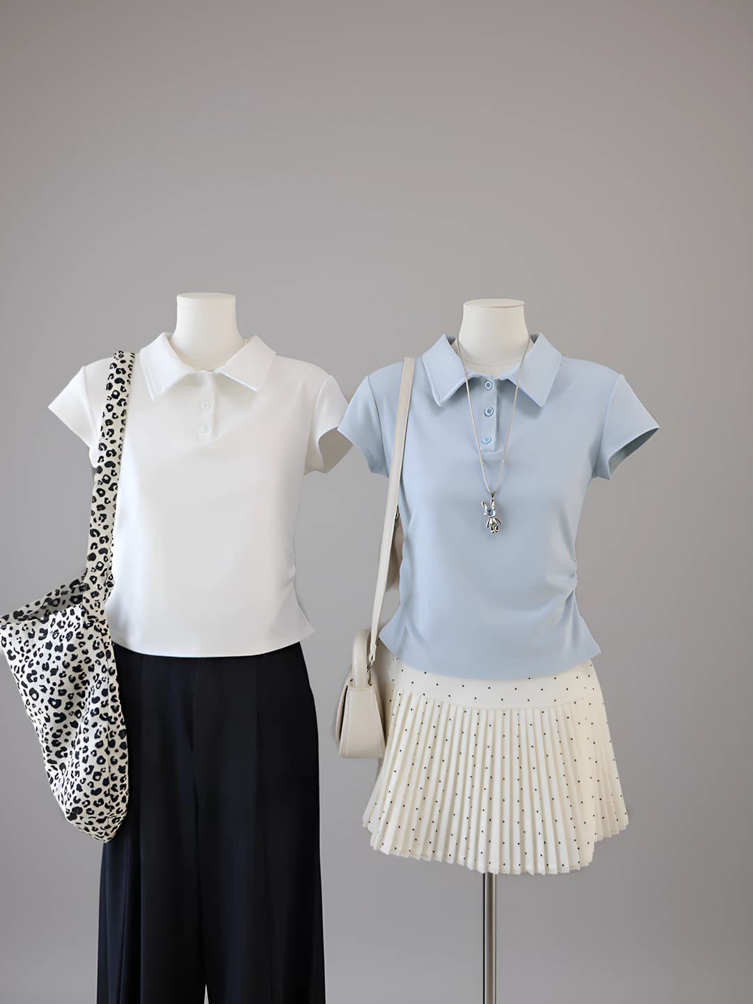 Women's 2026 spring-summer Korean style polo shirt with polo collar, gathers, slimming fit, casual, solid colour, short sleeve