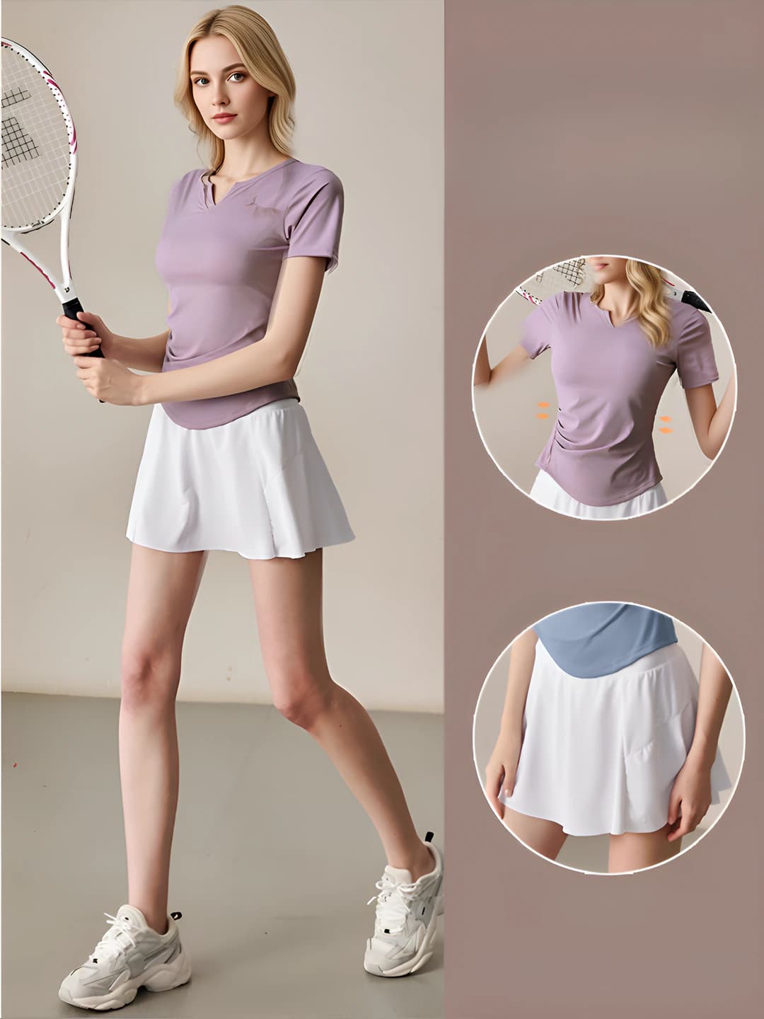 Ayollar uchun sport kostyumlari: kalta yengli futbolka va shorti to'plami, 2026, bir rangli, polyester va spandex, bahor-yoz