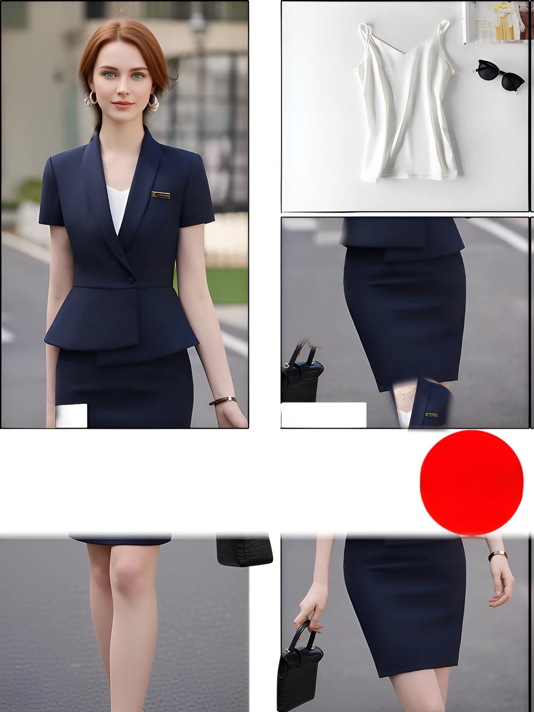 One button - Blue blazer + Blue skirt + White tank