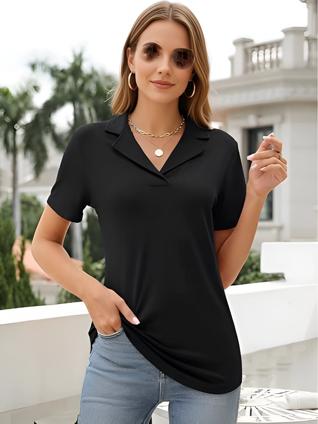 Women's polo: 2026 spring-summer, solid colour, short sleeve, lapel collar, loose fit, casual style