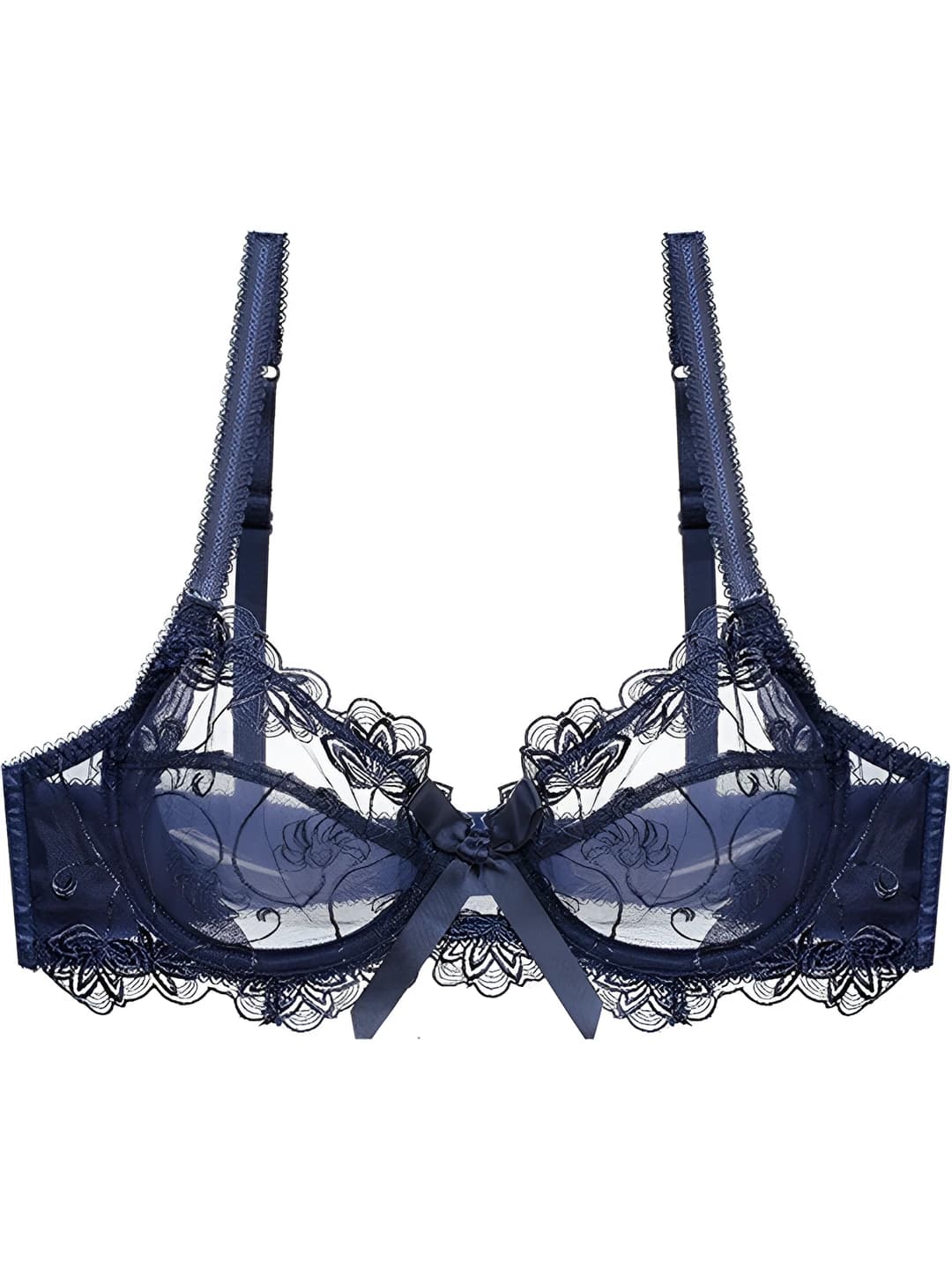 Women's summer ultra-thin lace and mesh bra, plus size, minimizes large bust appearance and prevents sagging