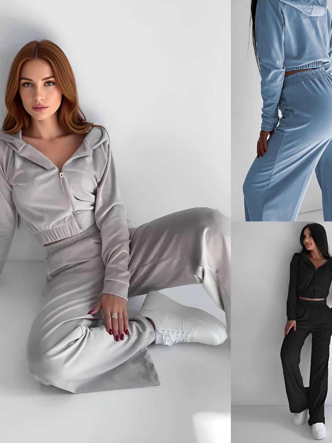 Women's casual sweatshirt and trousers set for autumn-winter 2026, zip, long sleeve, spandex fabric
