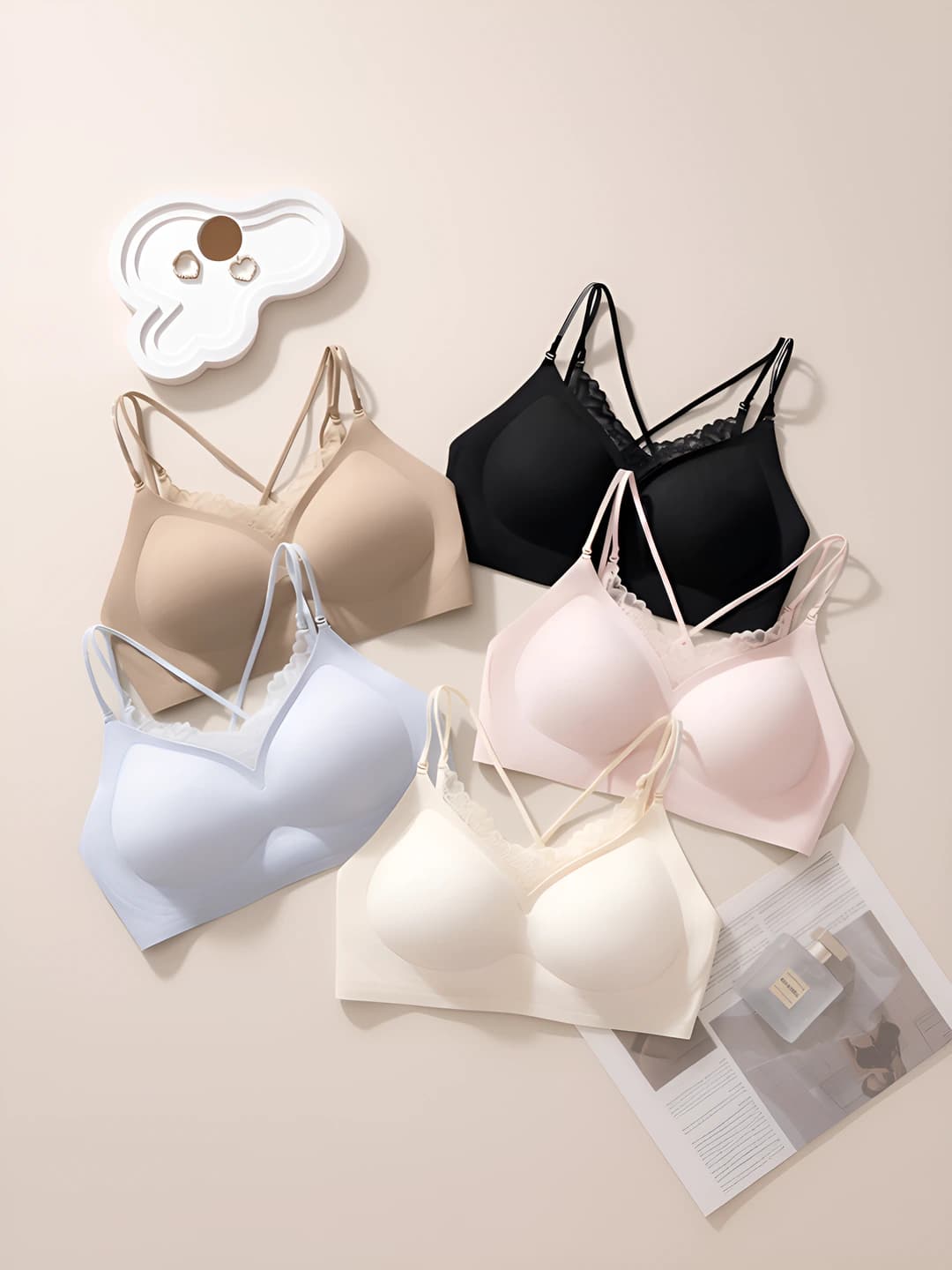 Seamless lace bra for women, push-up, thin straps, 2026