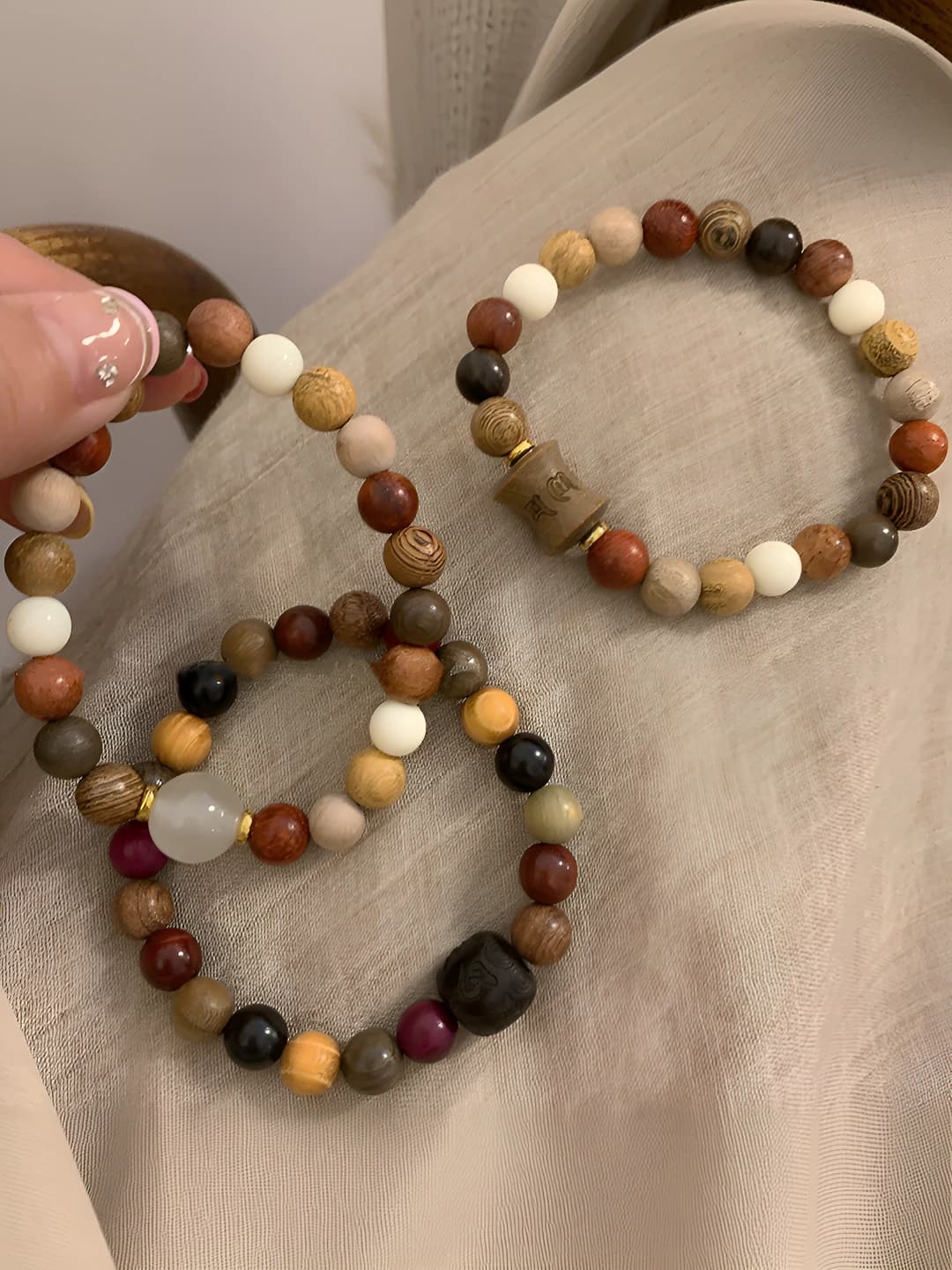 New Chinese style wooden beaded braided rope bracelet for women, retro ethnic style, exclusive versatile hand accessory