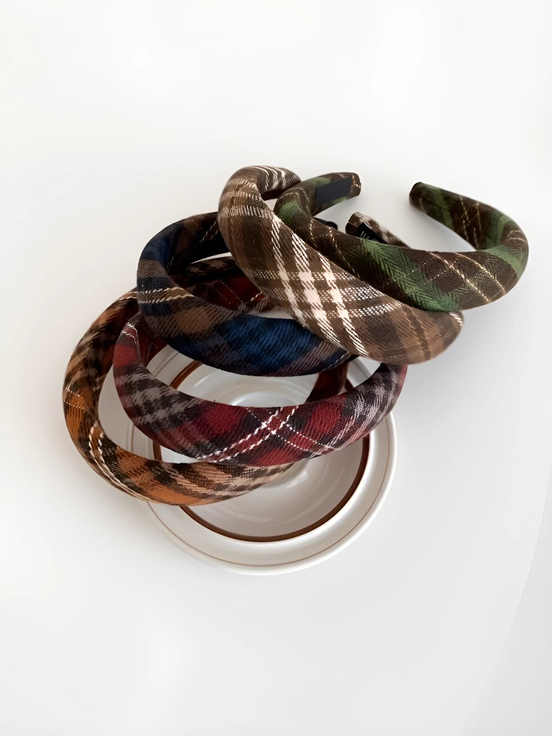 Women's autumn-winter retro checked fabric headband, Korean style