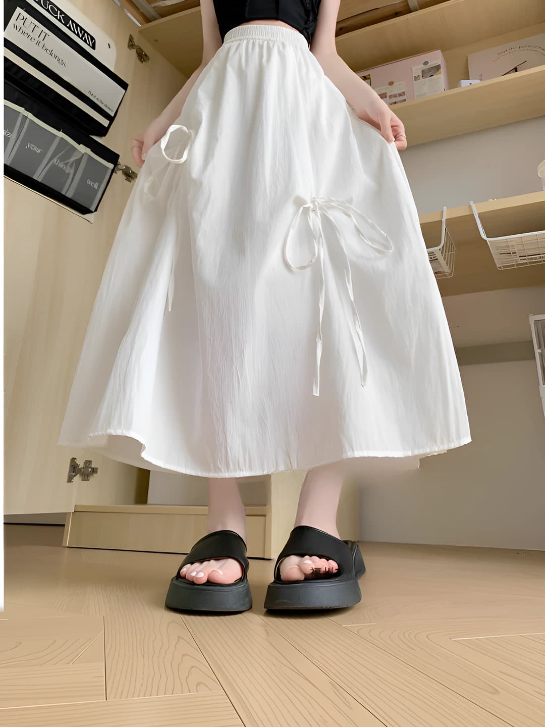 Women's white A-line long skirt, high waist, loose fit, summer, 2026