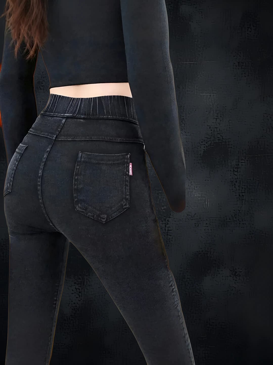 Women's winter fleece-lined jeggings, high waist, slim fit, slimming, plus size, solid colour, trousers