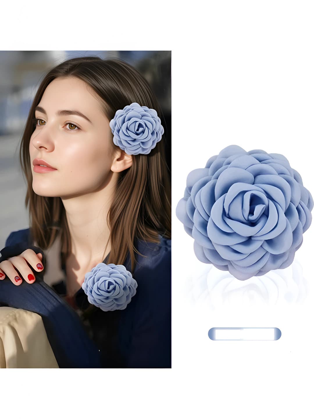 Floral blue clip, ~9 cm