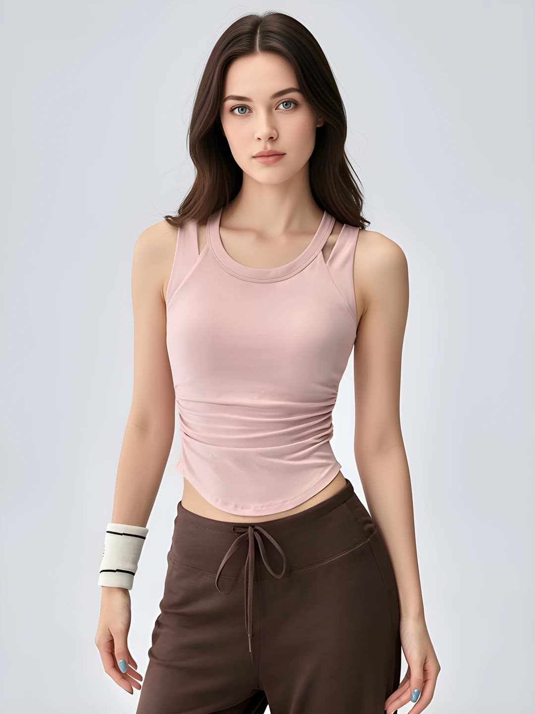 Women's summer sports suit: sleeveless tank top and trousers set, solid colour, thin, sports style