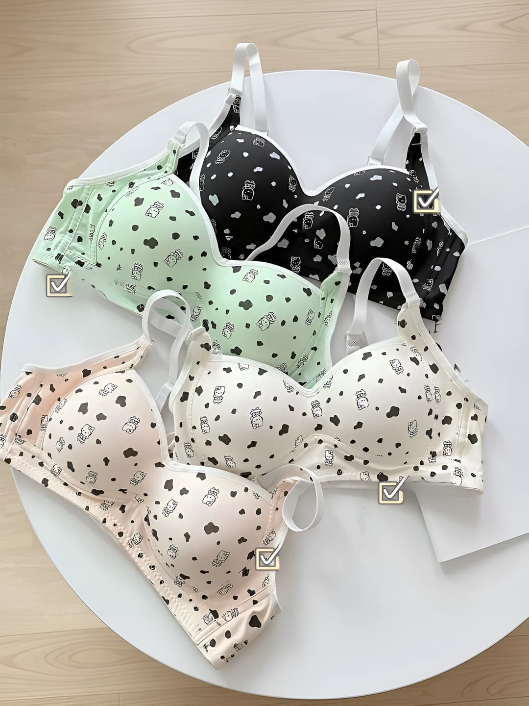 Women's seamless, breathable, thin, printed, sports, push-up, supportive, adjustable, side control, side breast gathering, nipple hiding, big bust minimizing, comfortable wireless bra