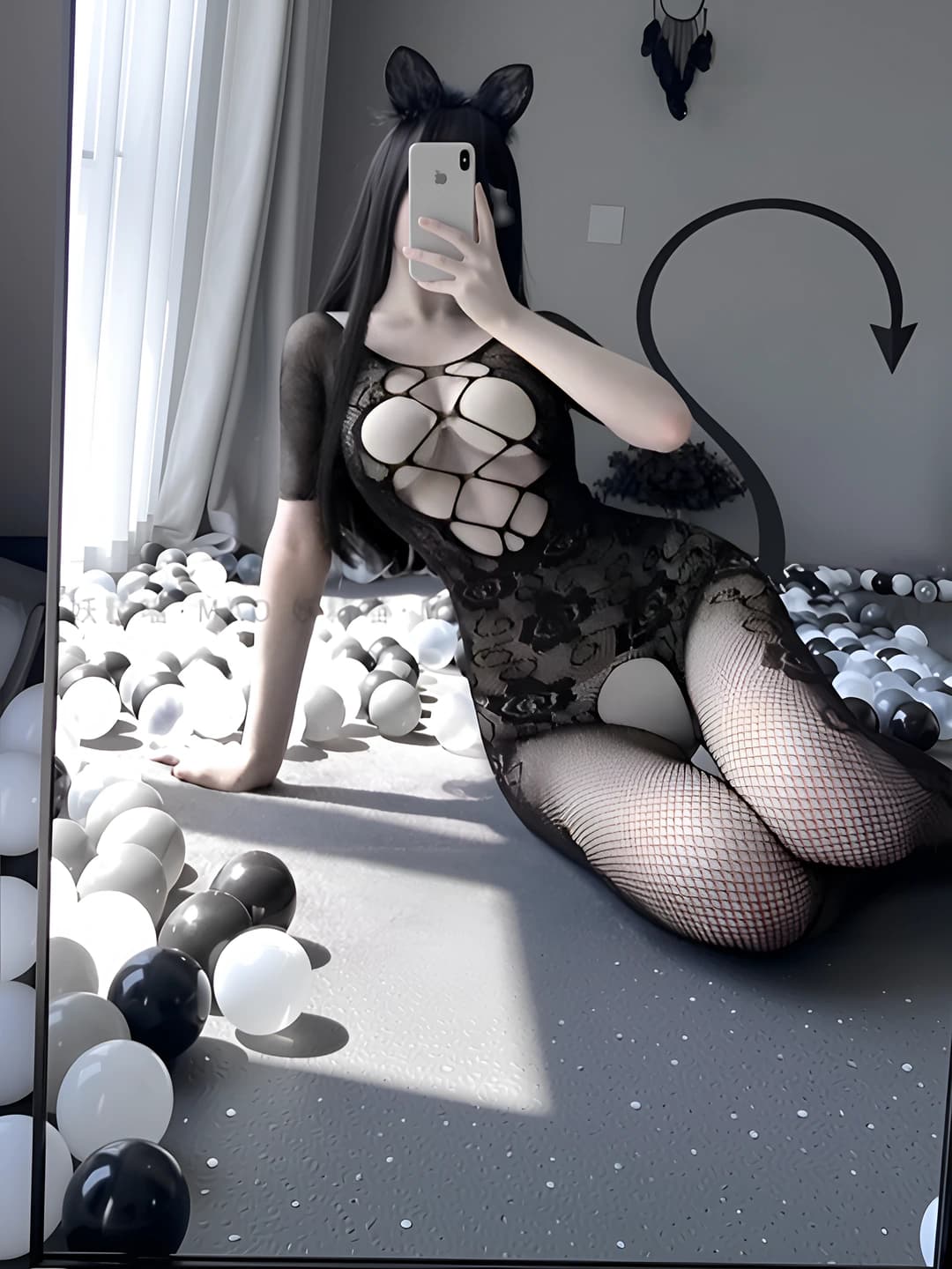 Women's erotic lingerie bodysuit set with fishnet stockings, plus size, 50% inclusive-70% exclusive