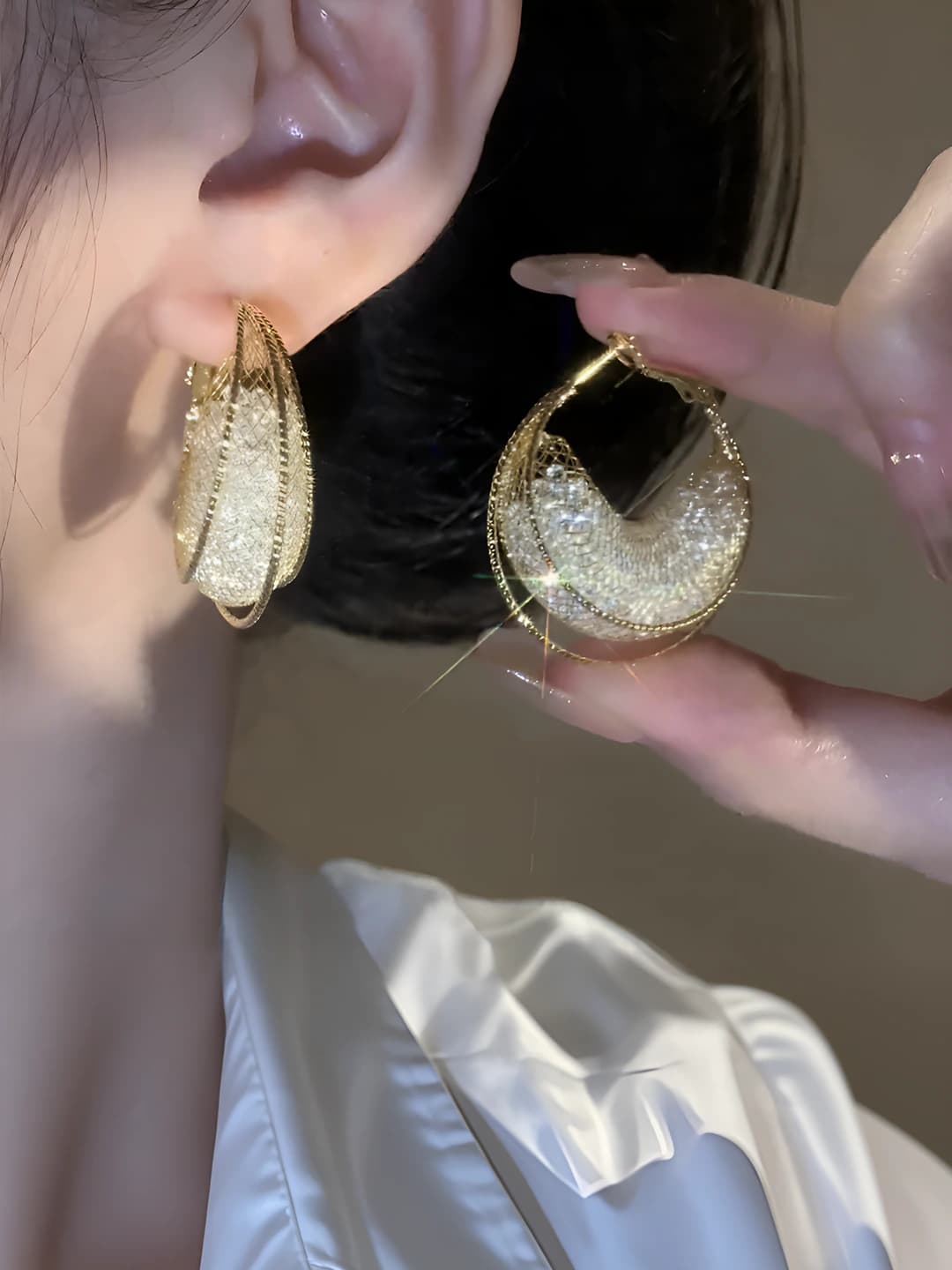 Женские серьги с металлической сеткой и асимметричными вырезами, элемент дизайна в форме эллипса, стиль легкого люкса