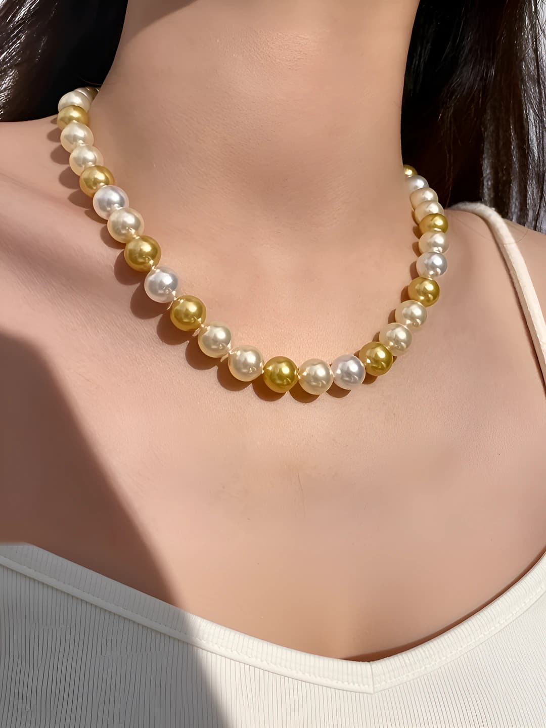 Gold-white pearl necklace (pearl 10cm)
