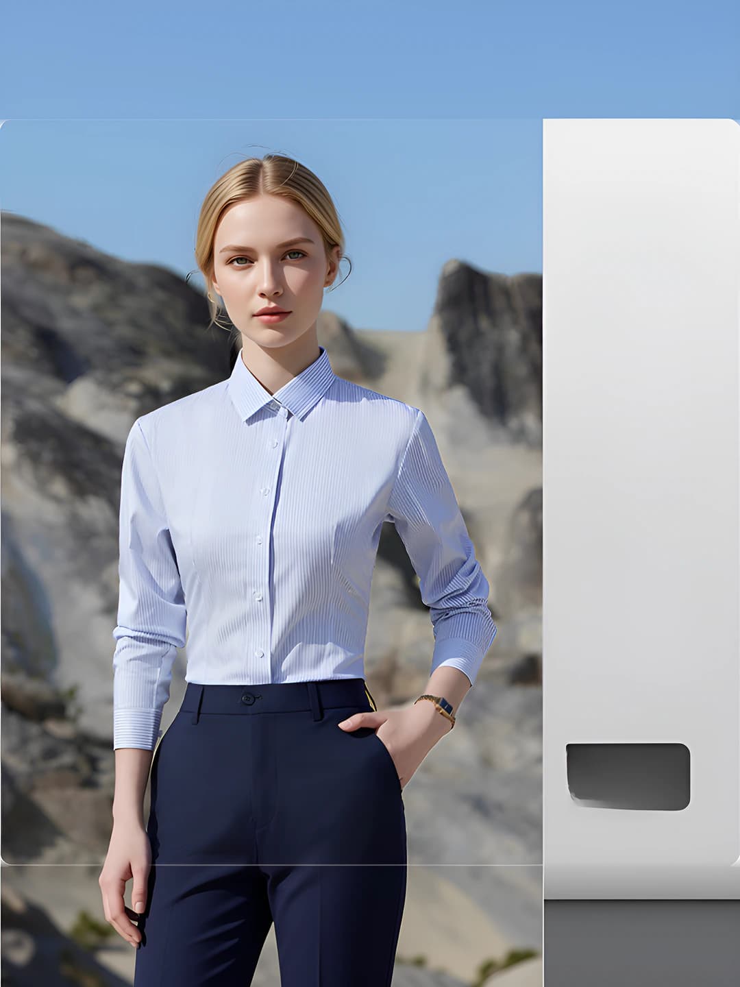 Women - Blue striped long-sleeve