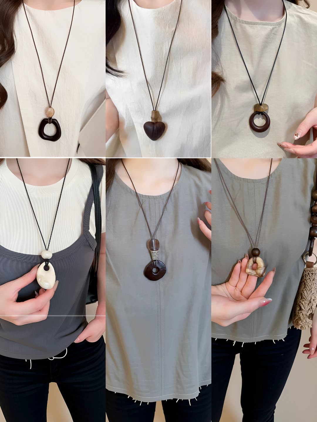 Women's retro ceramic pendant necklace with faux pearl and tassel