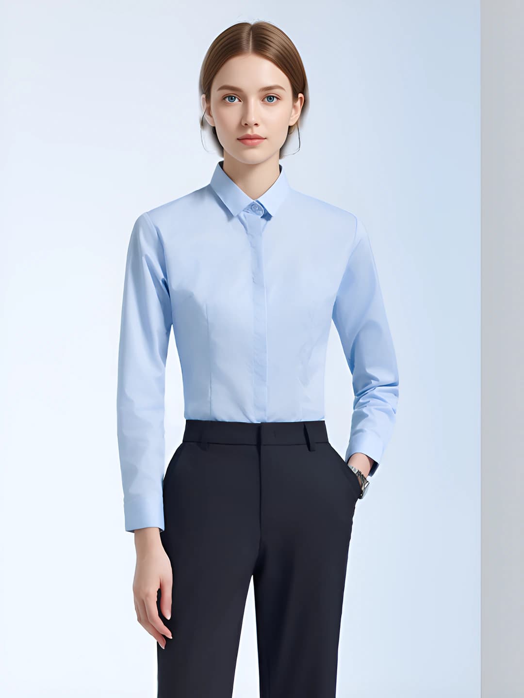 Women - Light blue long sleeve shirt