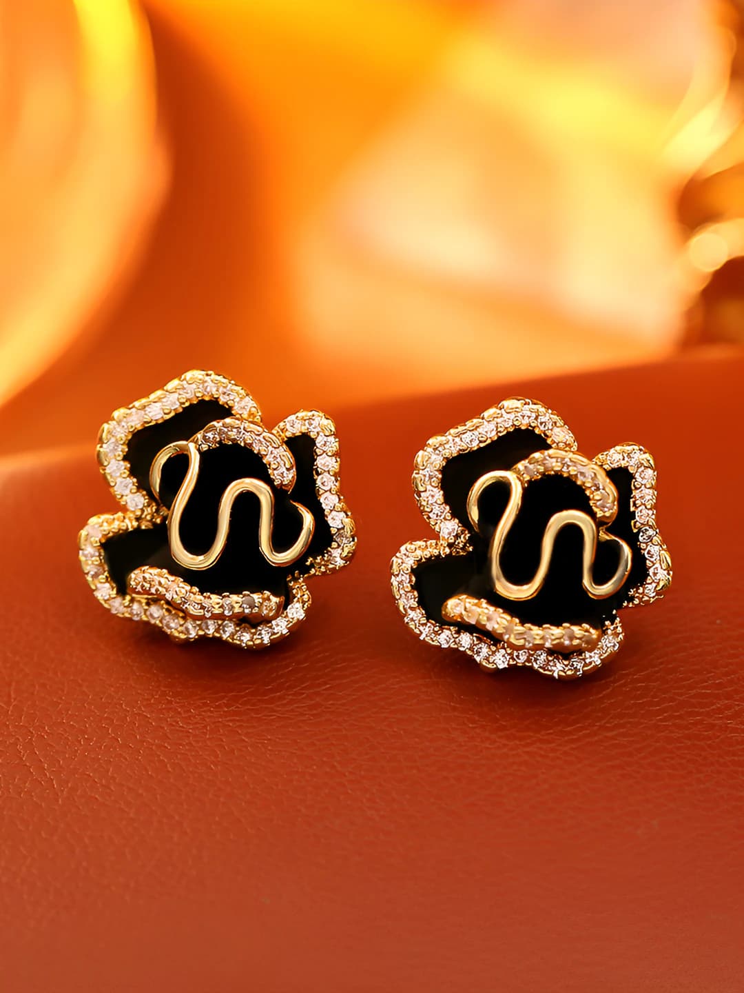 Black Camellia Studs (S925)