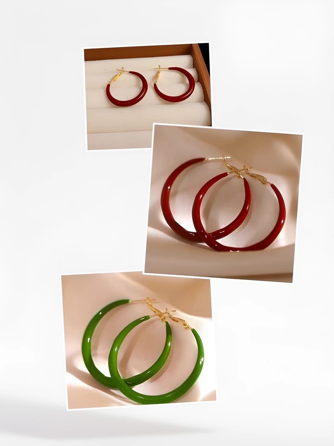Women's red round hoop earrings, slimming effect, spring-autumn