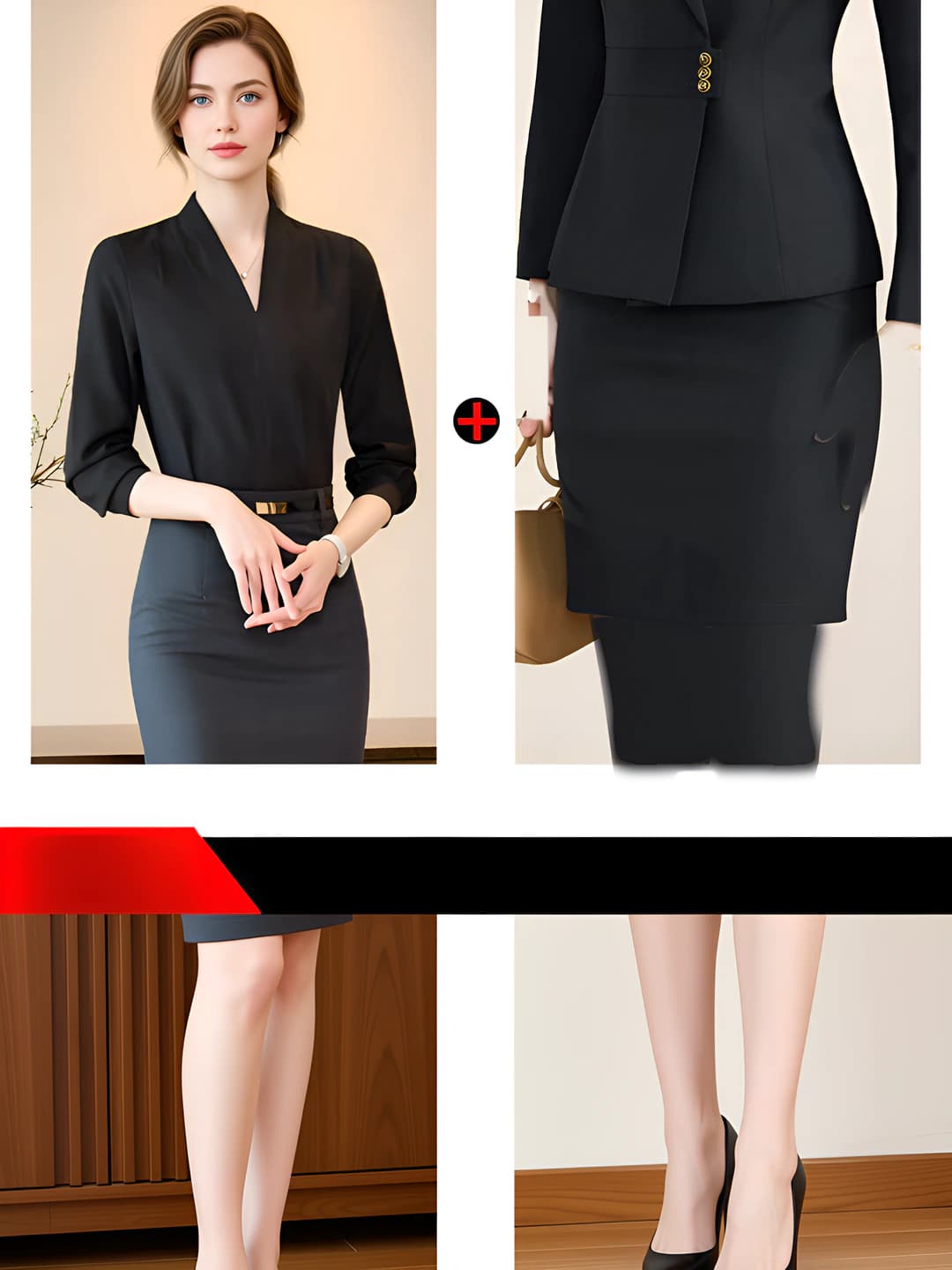 Black shirt + black skirt