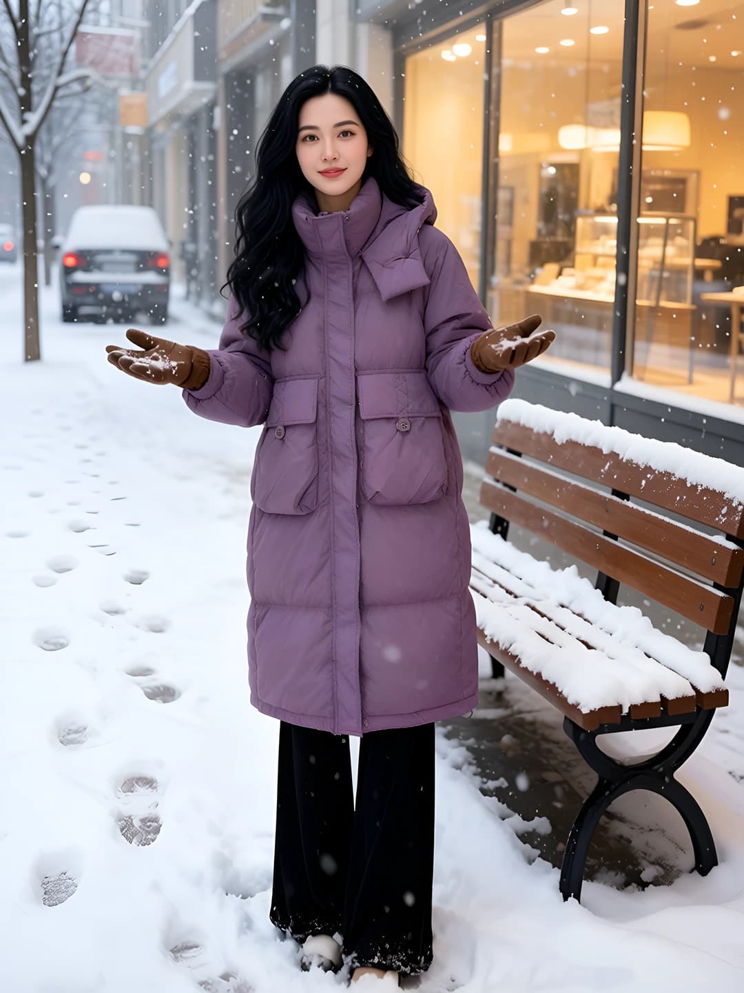 Women's winter padded coat with down-alternative fill, mid-length, slimming, thickened, Korean style, long sleeve, hooded