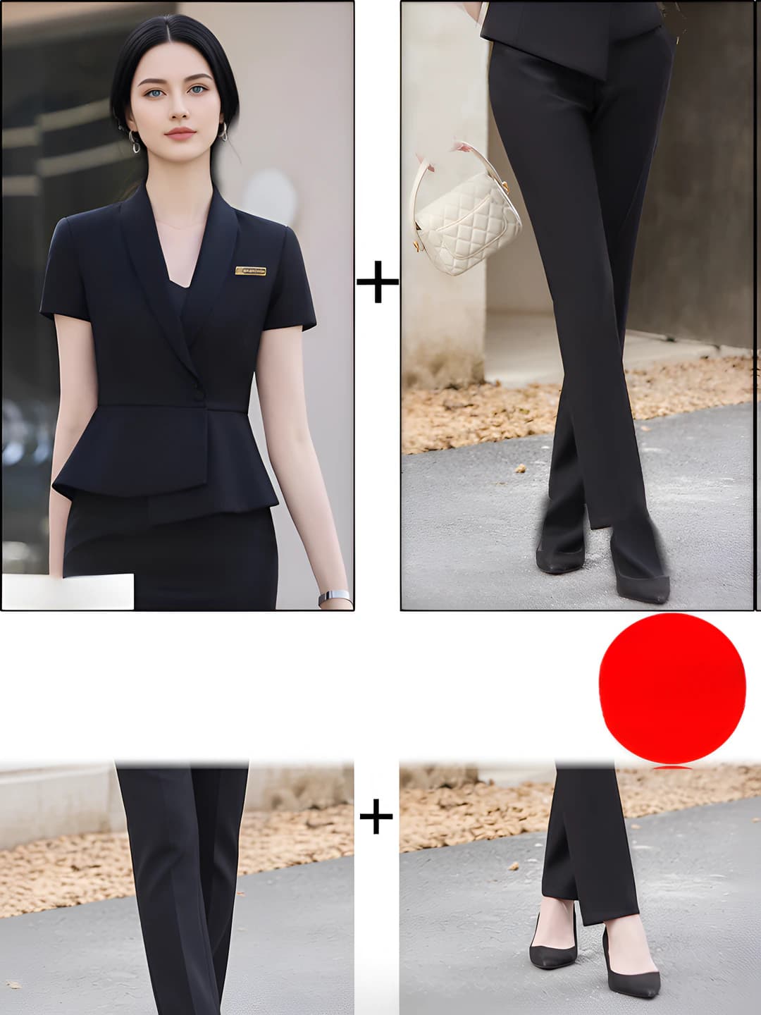 One button, black suit + black pants