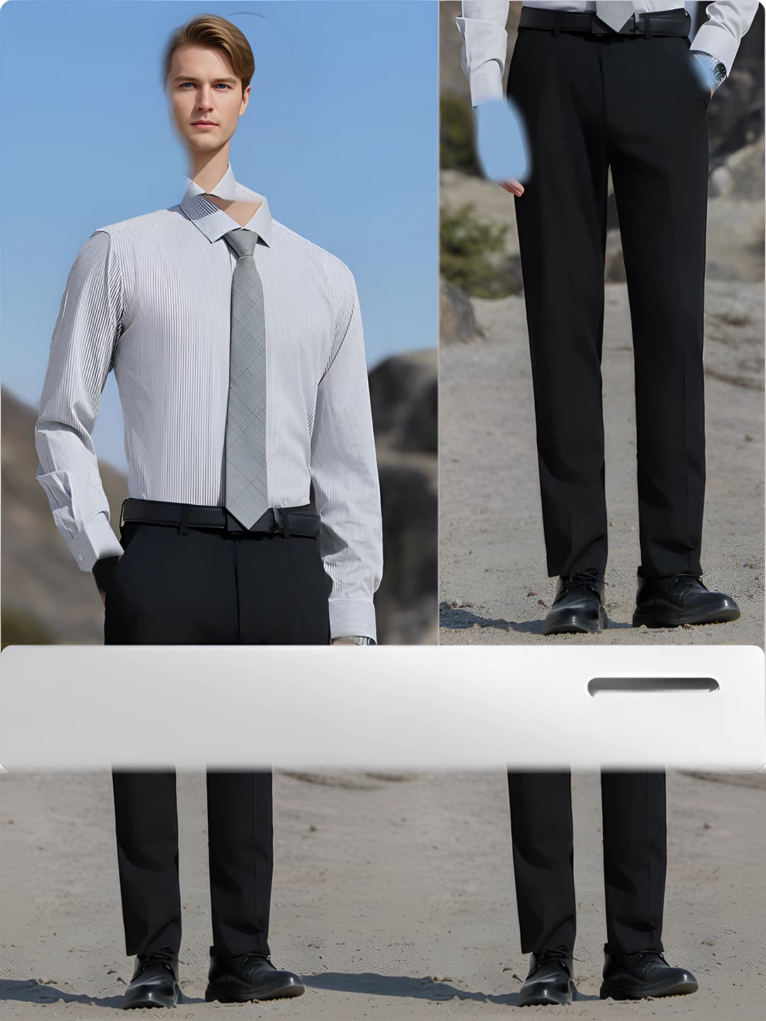 Men long-sleeve - Black striped + Black trousers