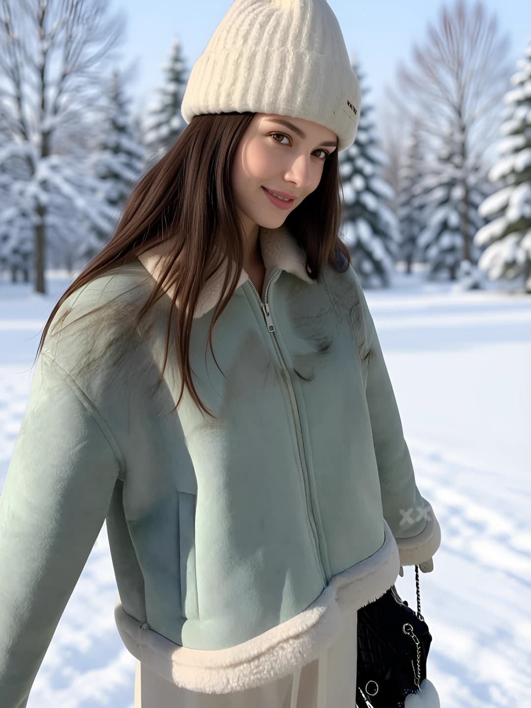 Women's winter jacket, fleece-lined, thickened, lapel collar, solid colour, long sleeve, warm