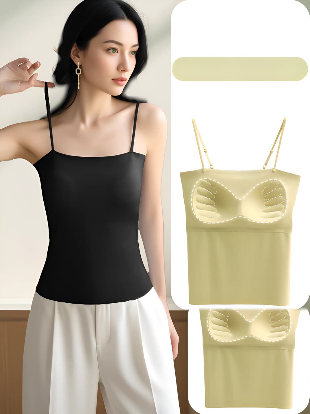 Women's summer slim fit, slimming, seamless, underwear, tank top, with built-in bra, sports style, seamless, beautiful back, full cup, closed
