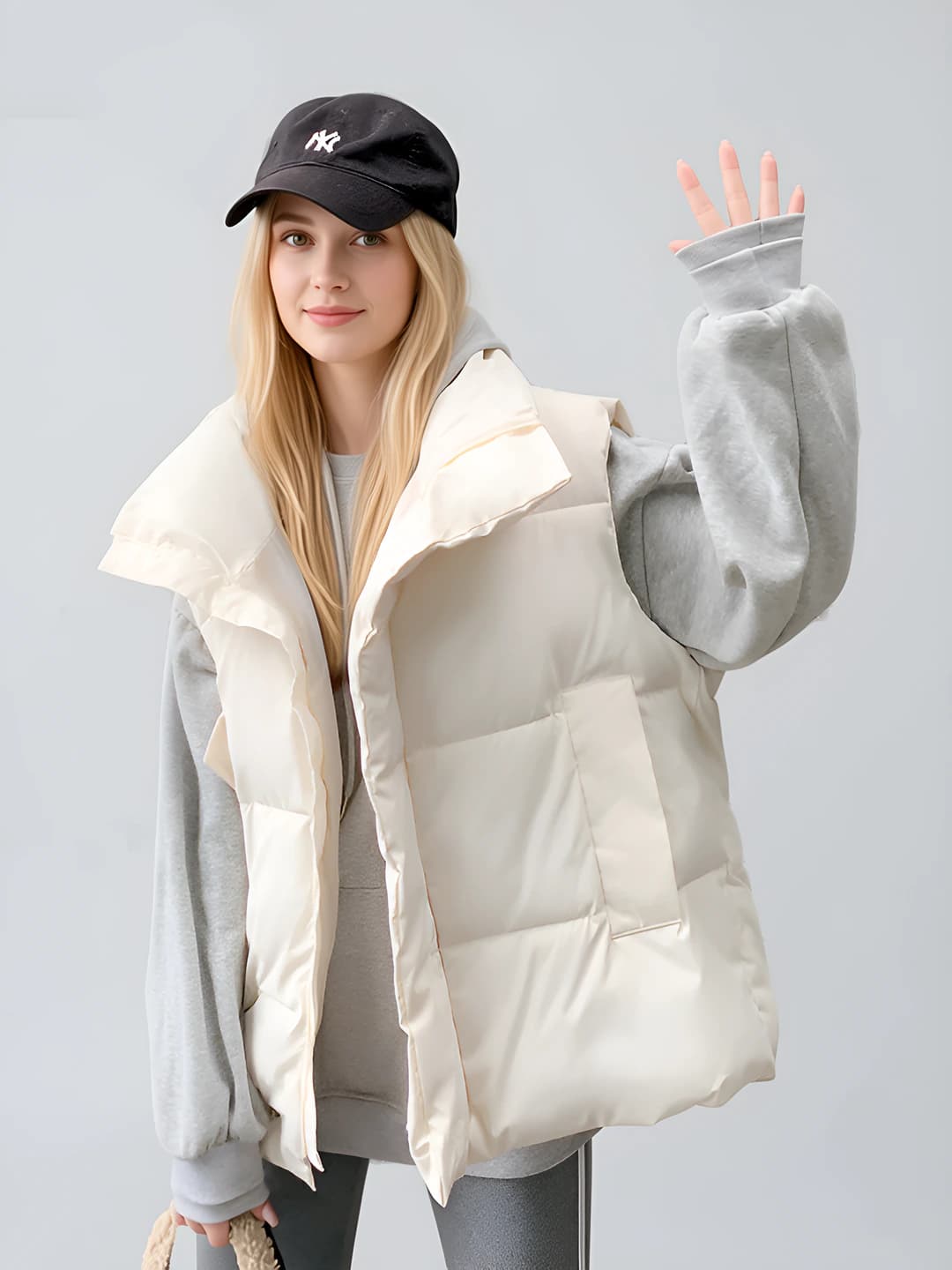 2026 autumn-winter women's down-alternative fill vest, Korean style, slimming, stand collar, zip, solid colour, loose fit