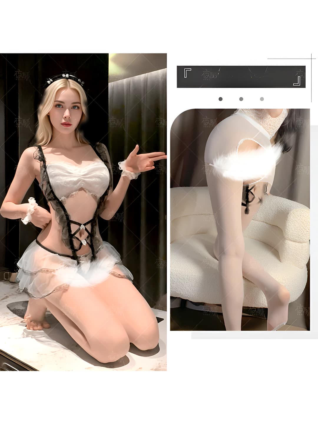 White set + white open-crotch stockings