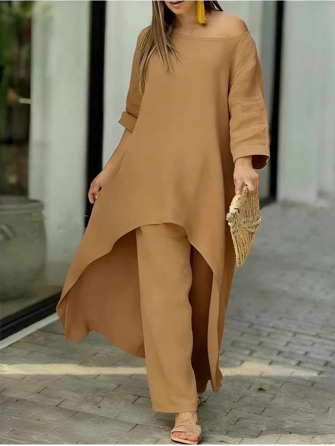 Women's plus size sports casual two-piece set: short sleeve t-shirt and trousers, main fabric share 50-70%