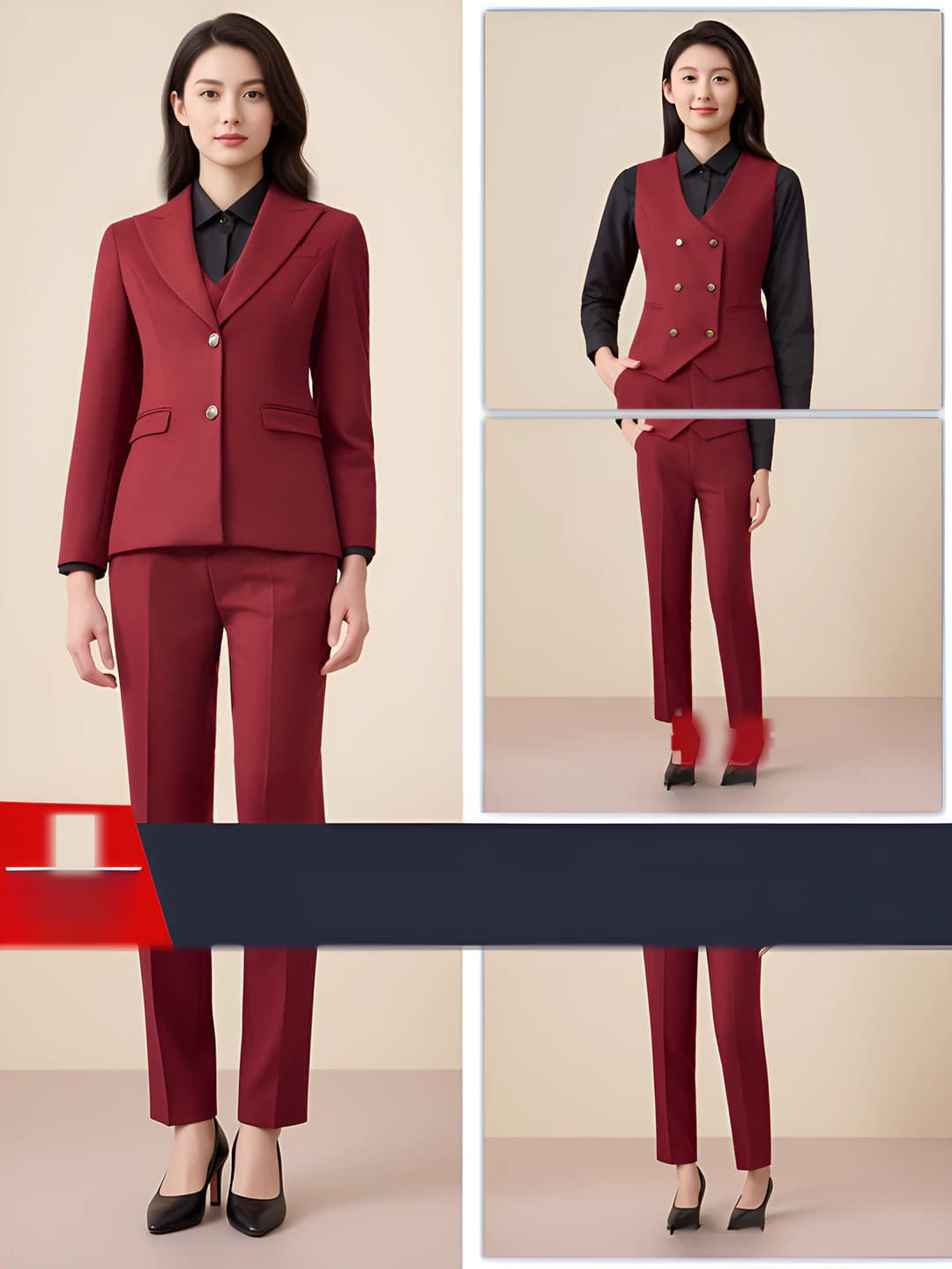Red blazer + vest + trousers