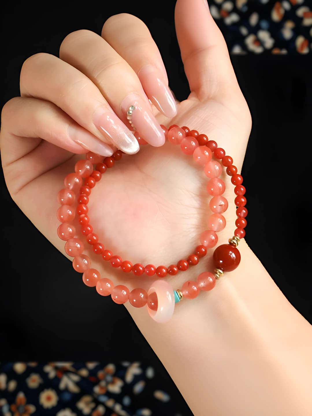 Women's new Chinese style ice-float south red agate beaded bracelet, art style, national style, Yanzhou agate, running ring, handmade