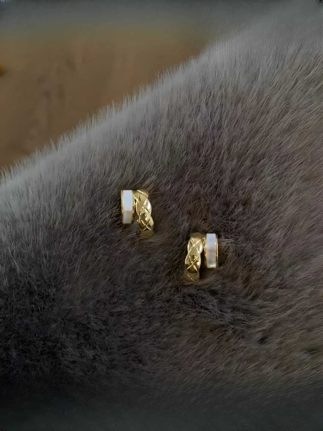 Gold double row earrings