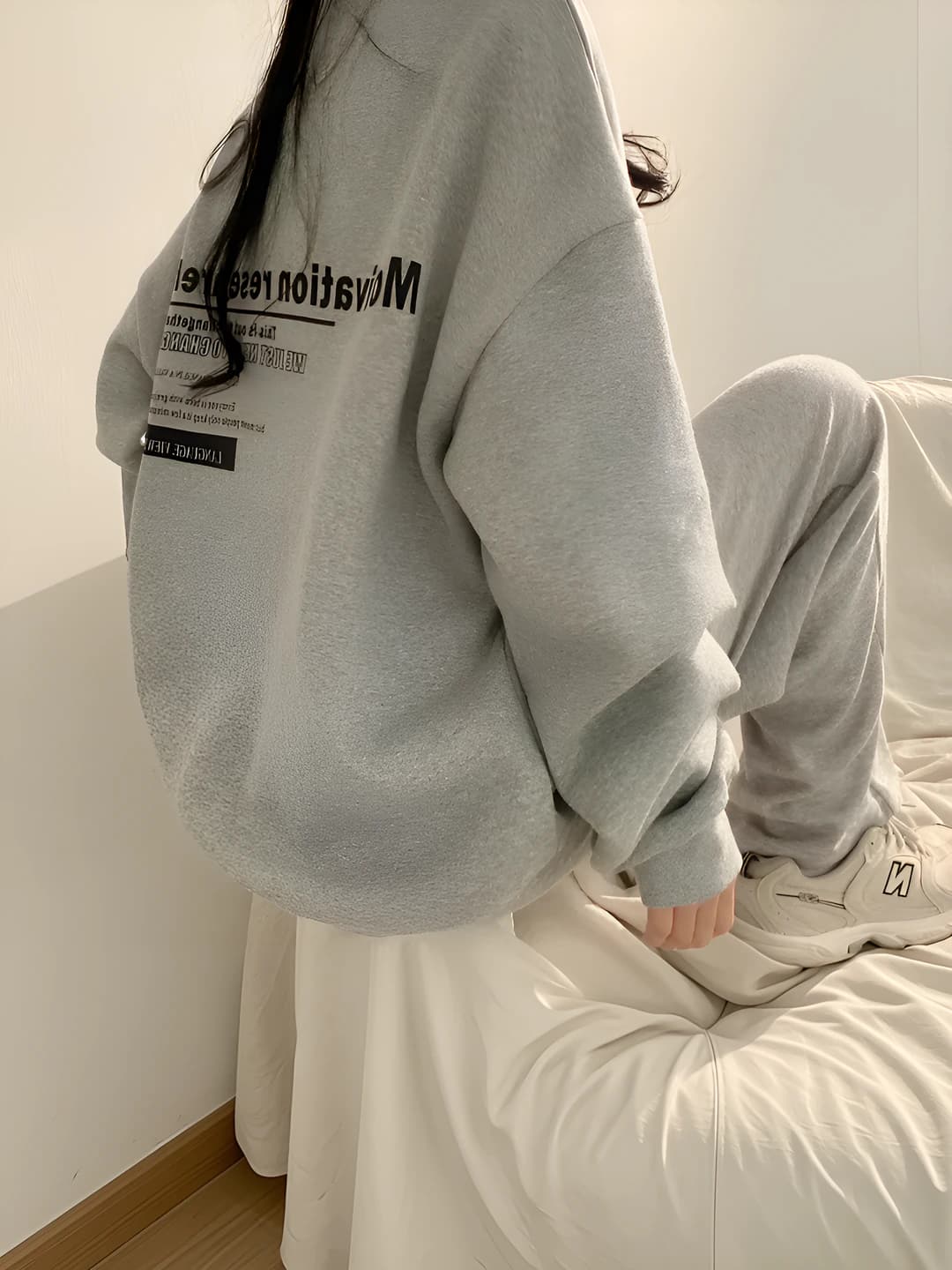 Women's fleece-lined sweatshirt, loose fit, plus size, crew neck, long sleeve, printed, spring-autumn
