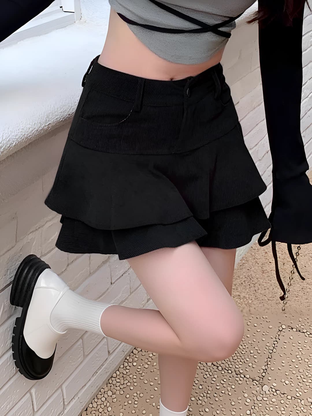 Women's A-line skirt 2026 autumn-winter high waist petite two-layer mini, 3D pattern, non-iron, stretch, with pockets, casual style