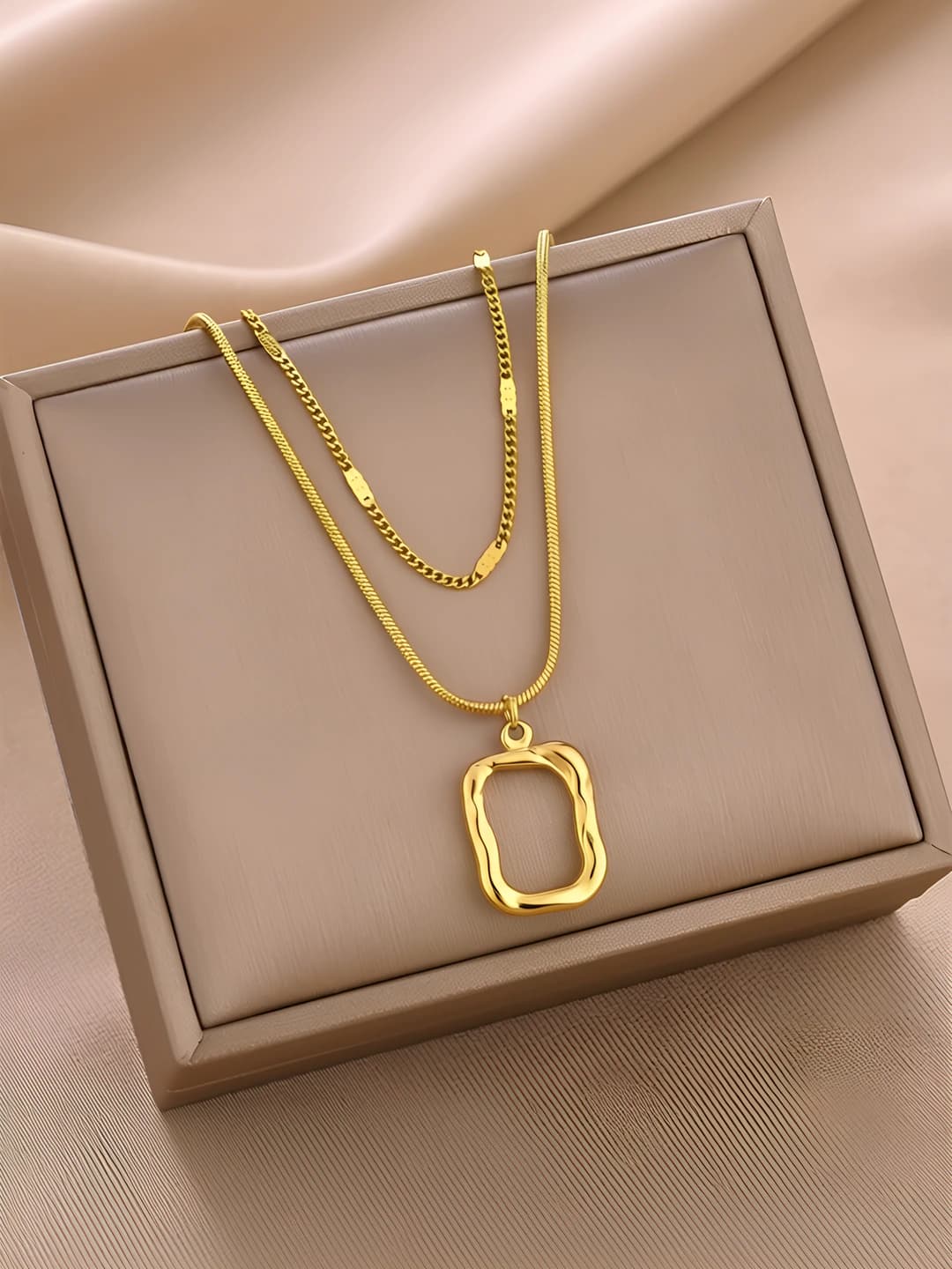 Women's titanium steel necklace, Korean style, geometric design element, multi-layer, 41-50 cm