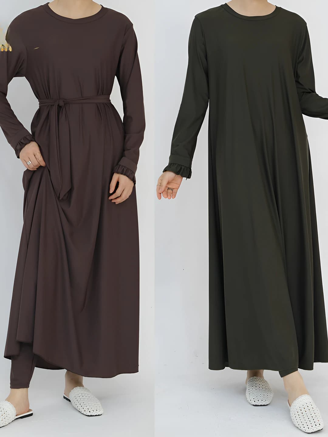 Women's solid colour casual dress with long sleeve and mock neck in retro style