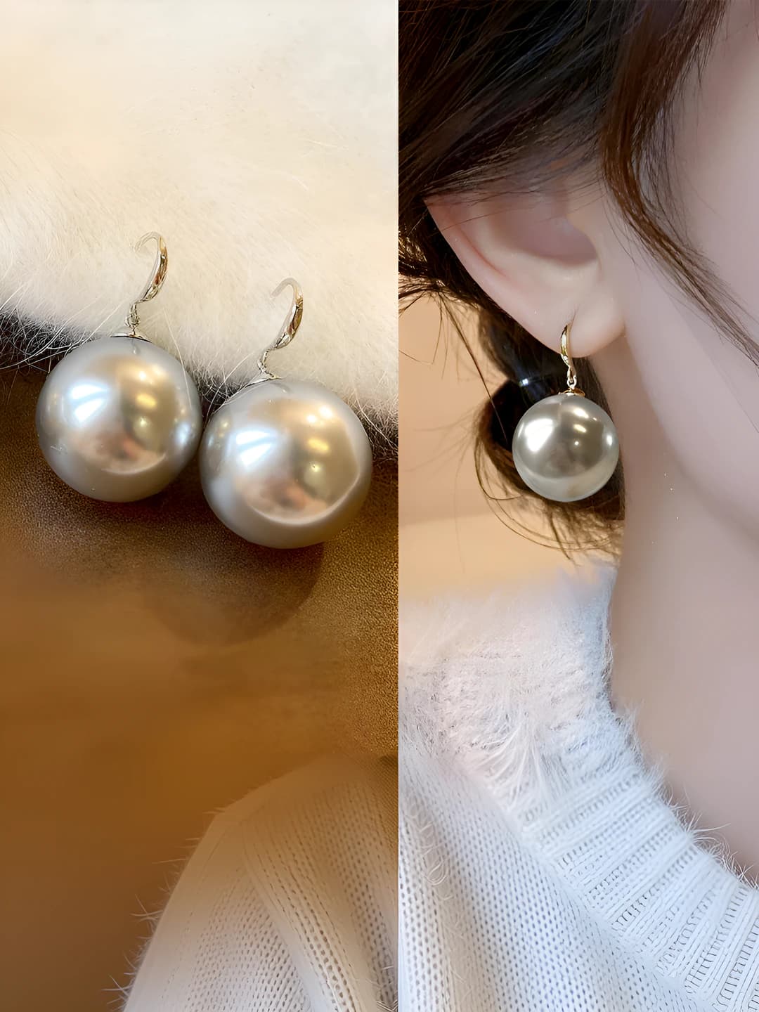 Women's pearl drop earrings with 18k gold plating, French retro style, simple and elegant design element