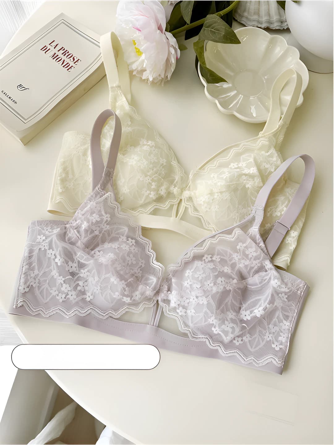 Women's summer thin lace bra, slimming, soft underwire, tank top style, bunny ear cups